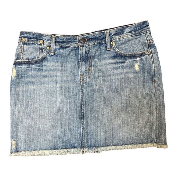 Polo Jeans Ralph Lauren Distressed Frayed Hem Mini Jean Skirt Y2K Sz 29 EUC - Picture 1 of 6